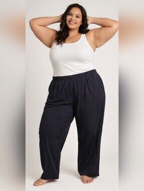Boca Bay Plus-Size 100% Rayon Black Pull-On Wide Leg Pants 4X